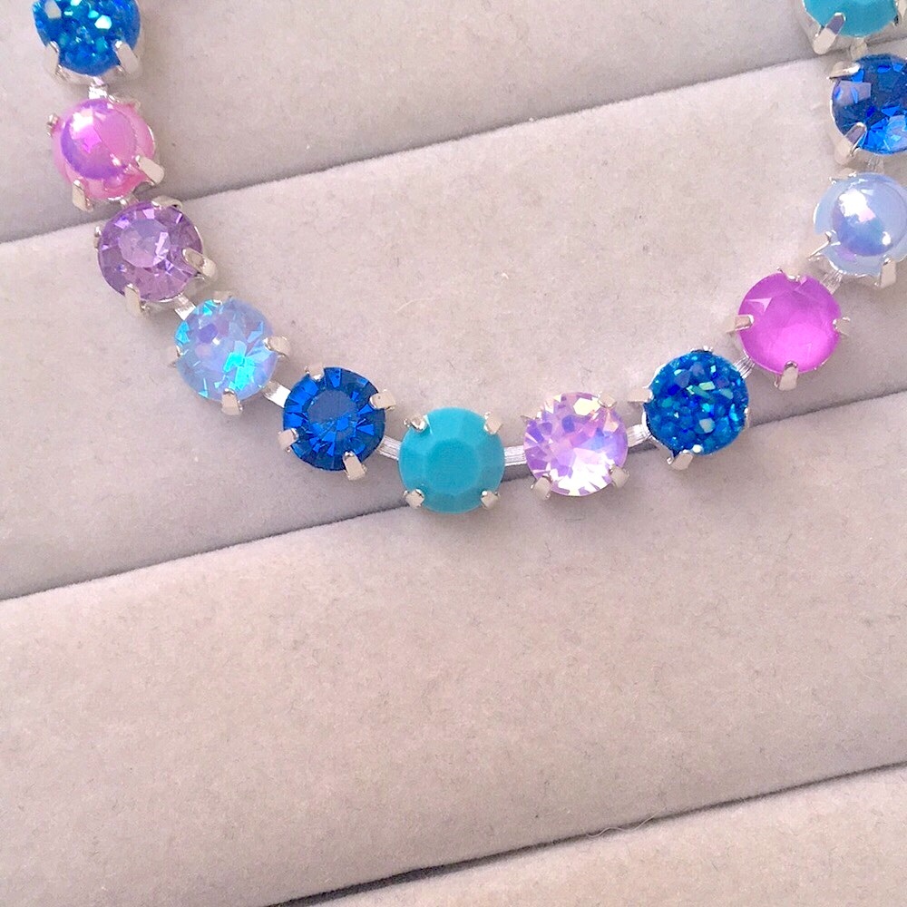 Sapphire, Purple +Periwinkle Opal Aurora Borealis Silver Crystal Tennis Bracelet - Picture 7 of 8
